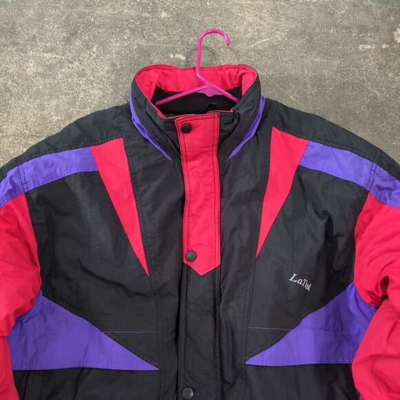 Vintage LaTrek Windbreaker Jacket Mens M Black Purple Puffer Sport Full Zip - Picture 2 of 10